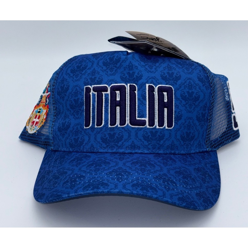 Headgear Classics Italia Soccer Trucker Hat Blue Damask Snapback Cap